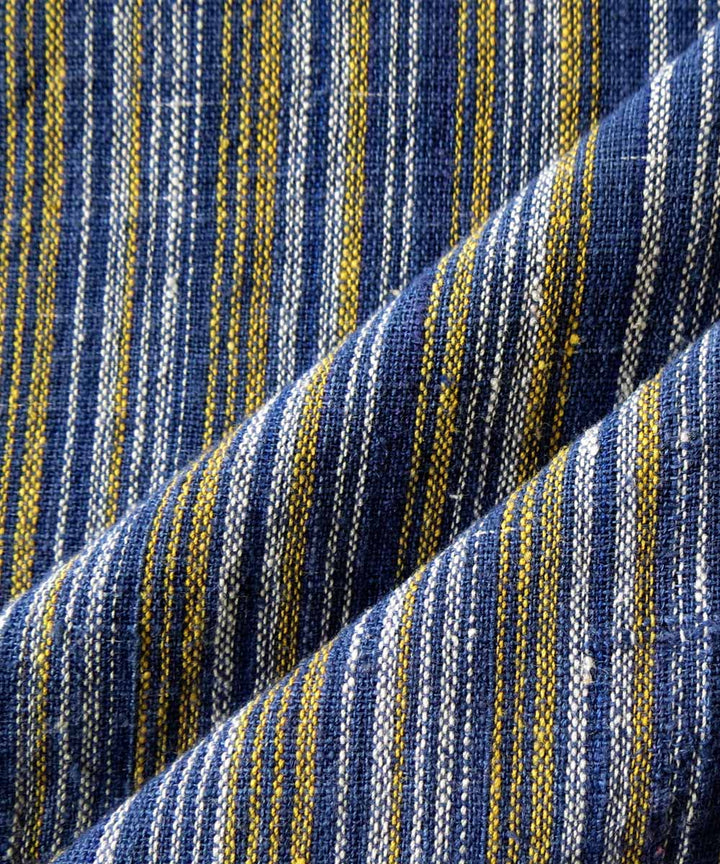 Blue yellow stripe handspun handwoven cotton fabric