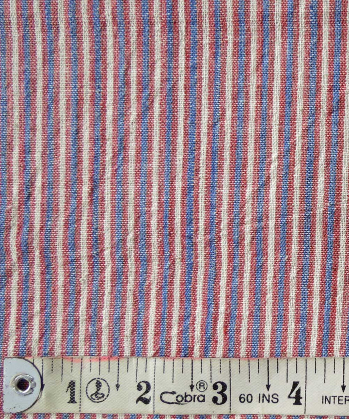 Red blue stripe handspun handwoven cotton fabric