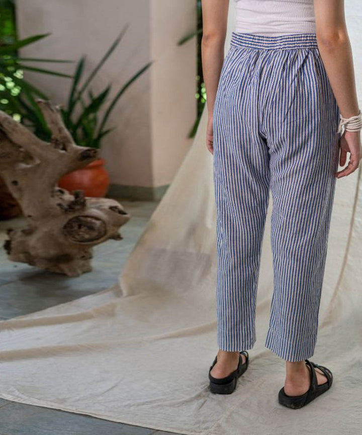 Blue and white handcrafted stripe ankle pant