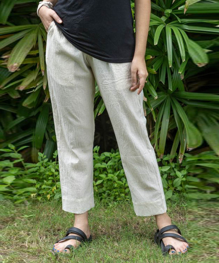 Beige handcrafted ankle pant