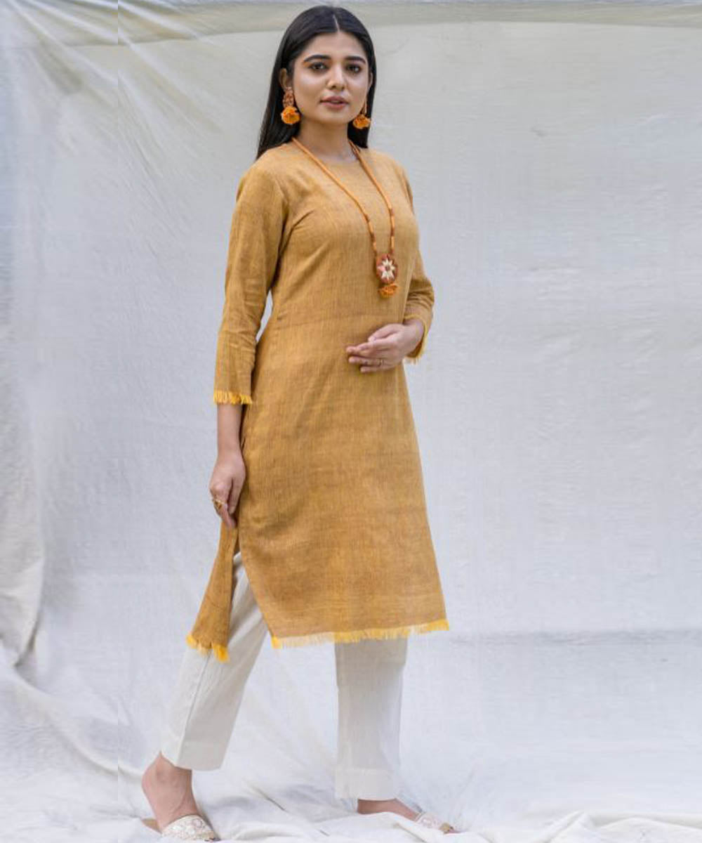 Mustard raw edged handcrafted tunic – GoSwadeshi