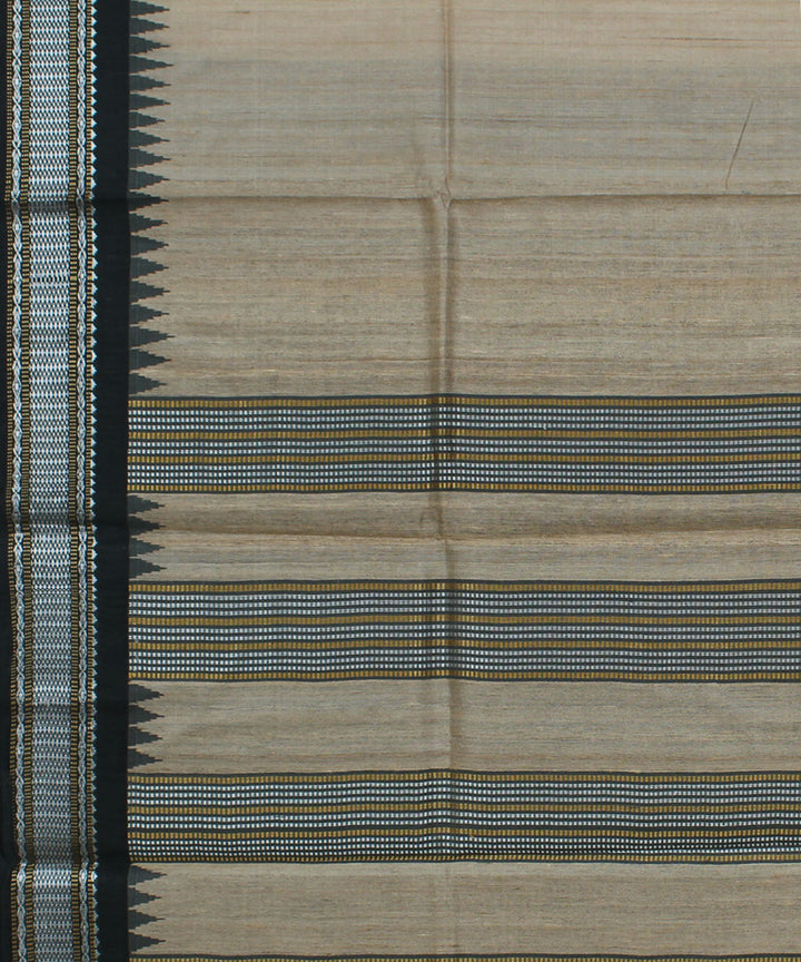 Beige and grey handwoven tussar silk saree
