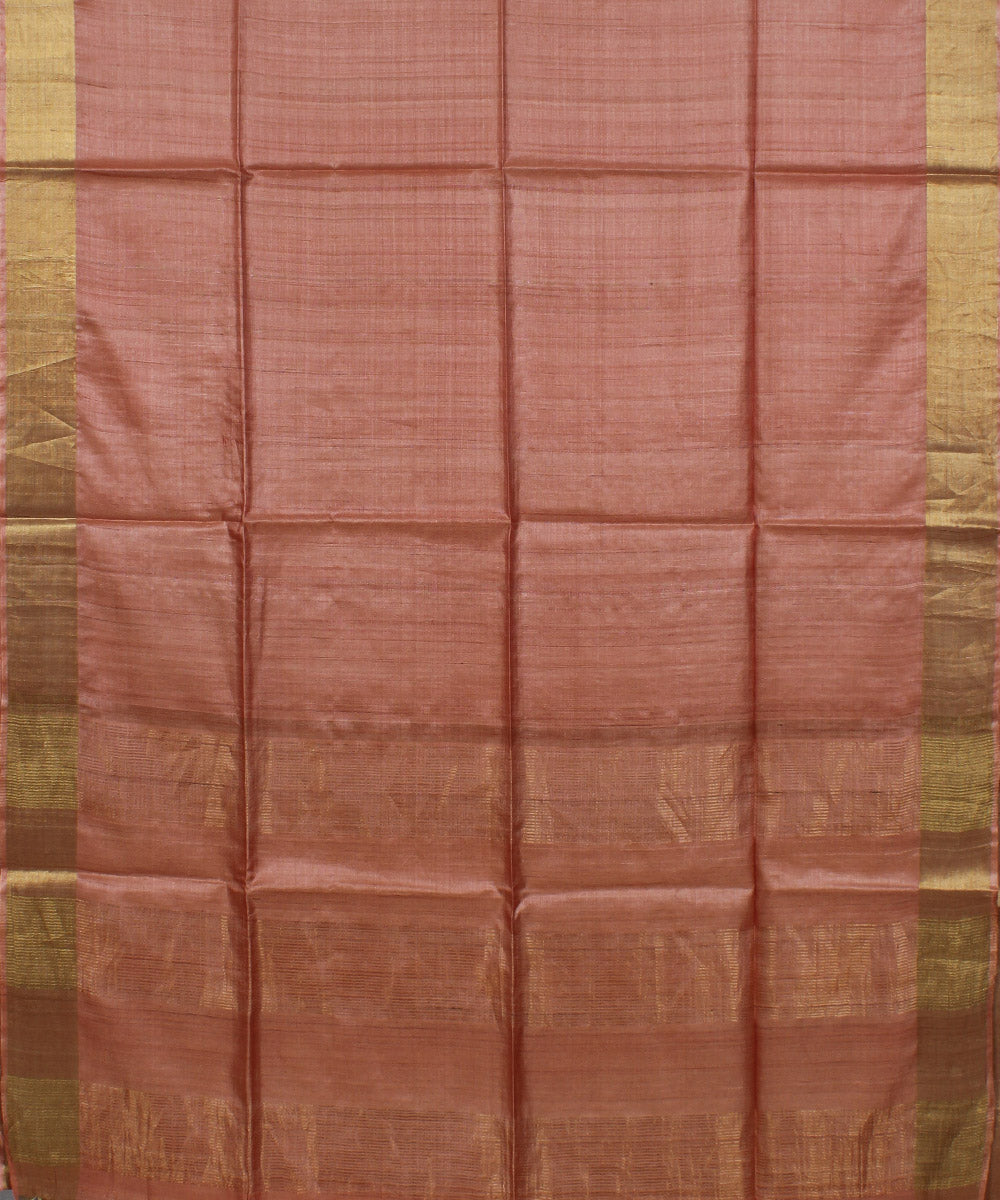 Light peach handwoven tussar silk saree