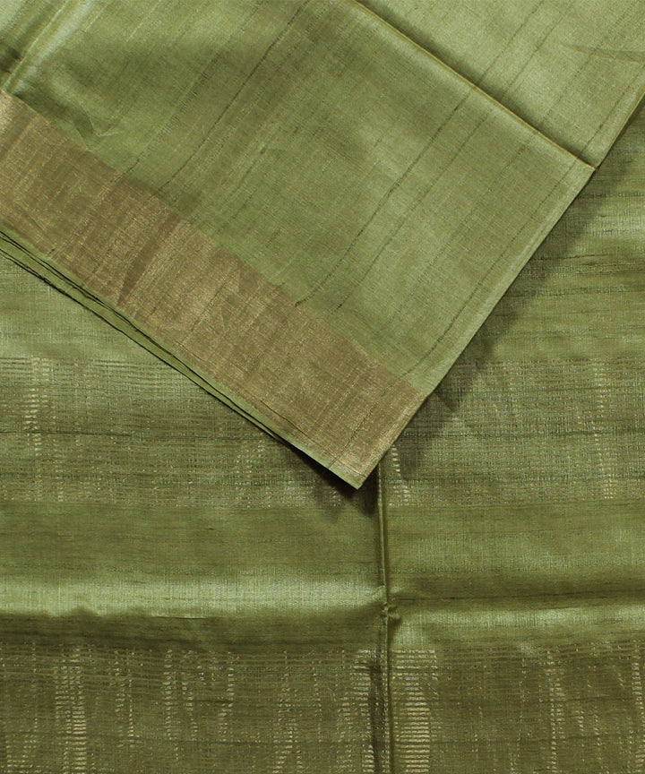 Pale olive green handwoven tussar silk saree