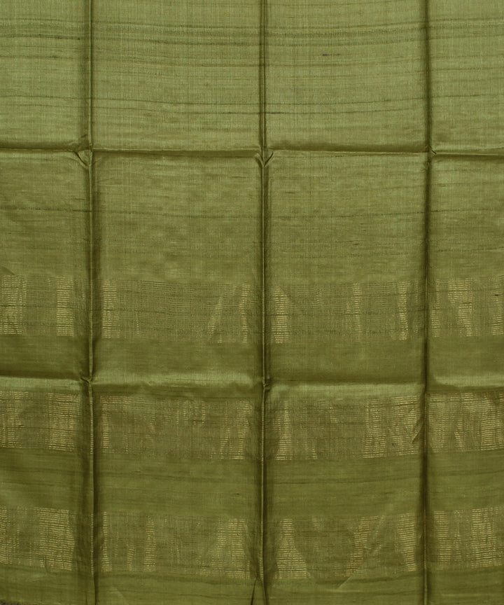Pale olive green handwoven tussar silk saree