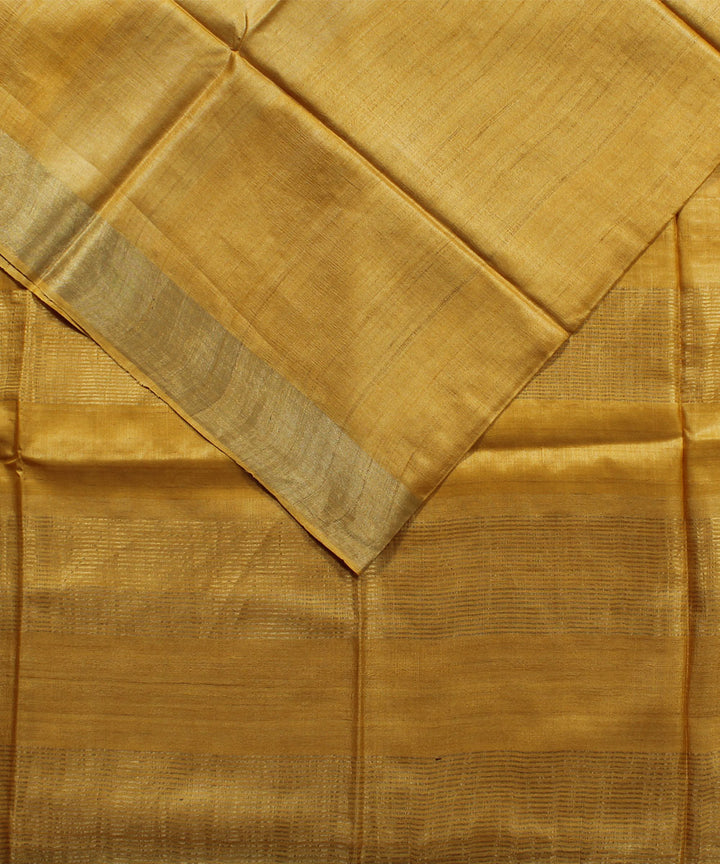 Yellow handwoven tussar silk saree
