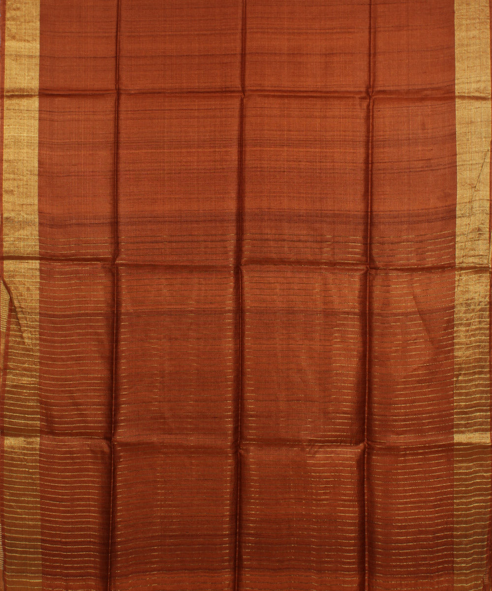 Brown handwoven tussar silk saree