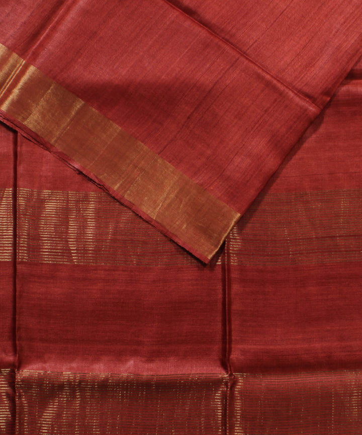 Rust brown handwoven tussar silk saree