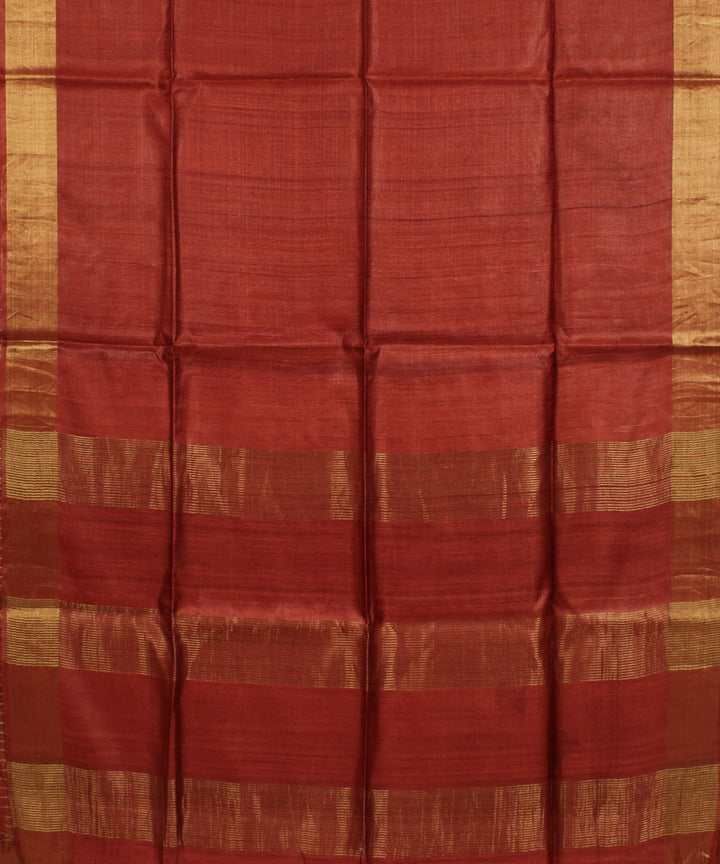 Rust brown handwoven tussar silk saree