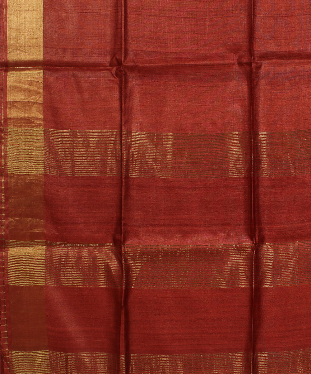 Rust brown handwoven tussar silk saree