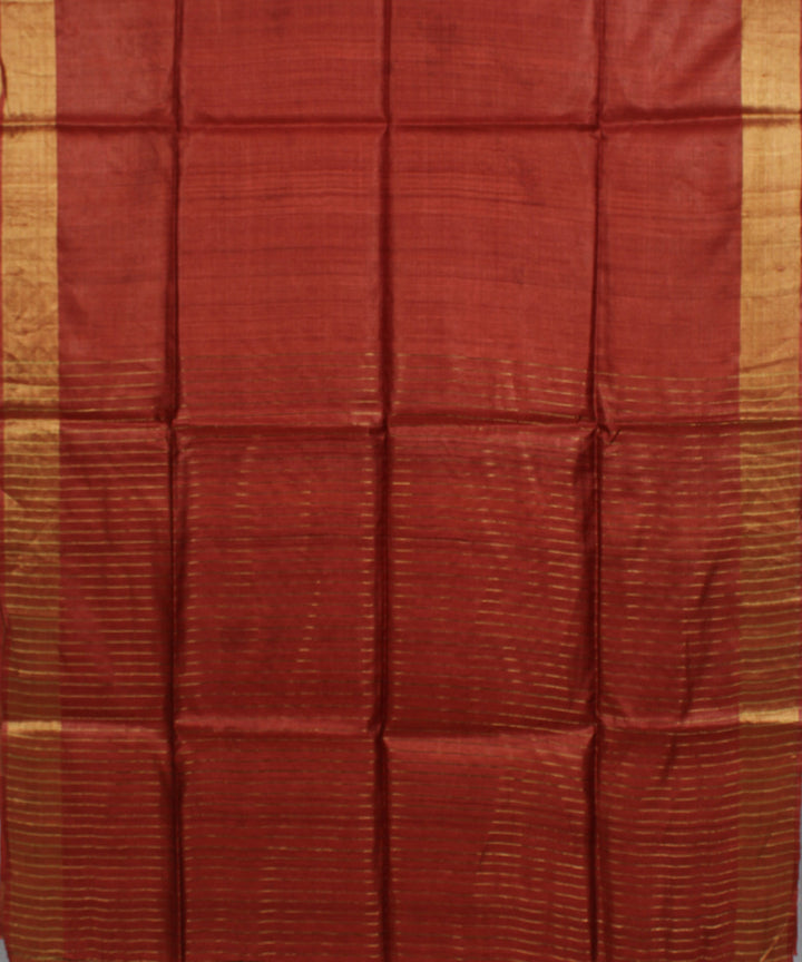 Rust brown handwoven tussar silk saree