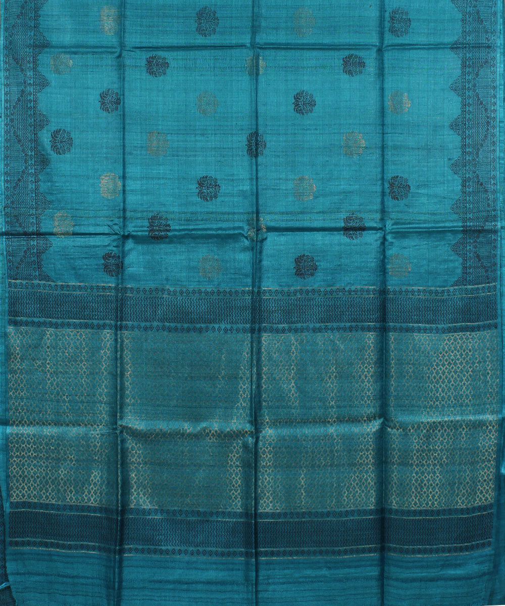 Turquoise blue handwoven tussar silk saree