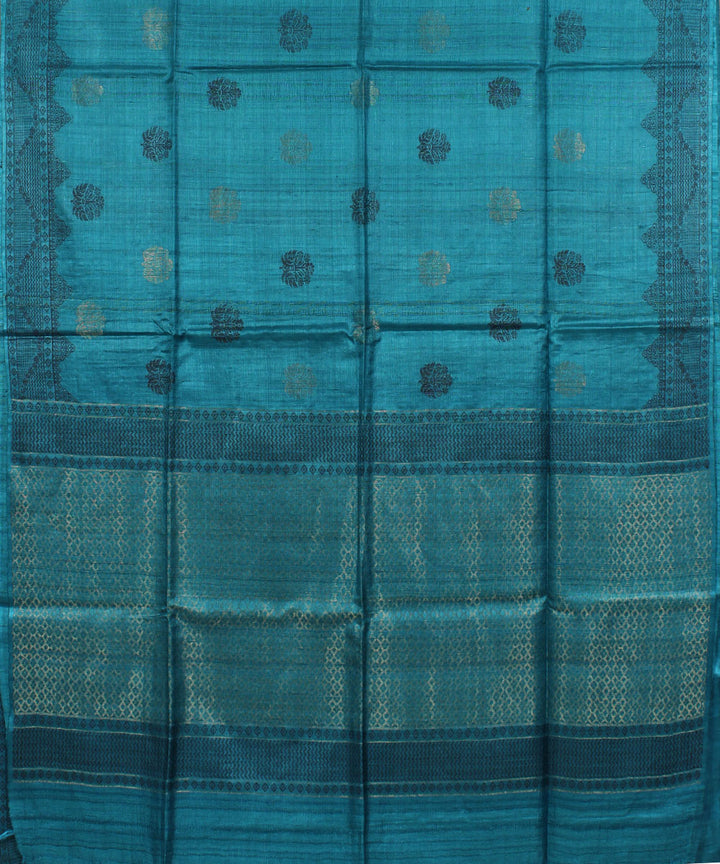 Turquoise blue handwoven tussar silk saree