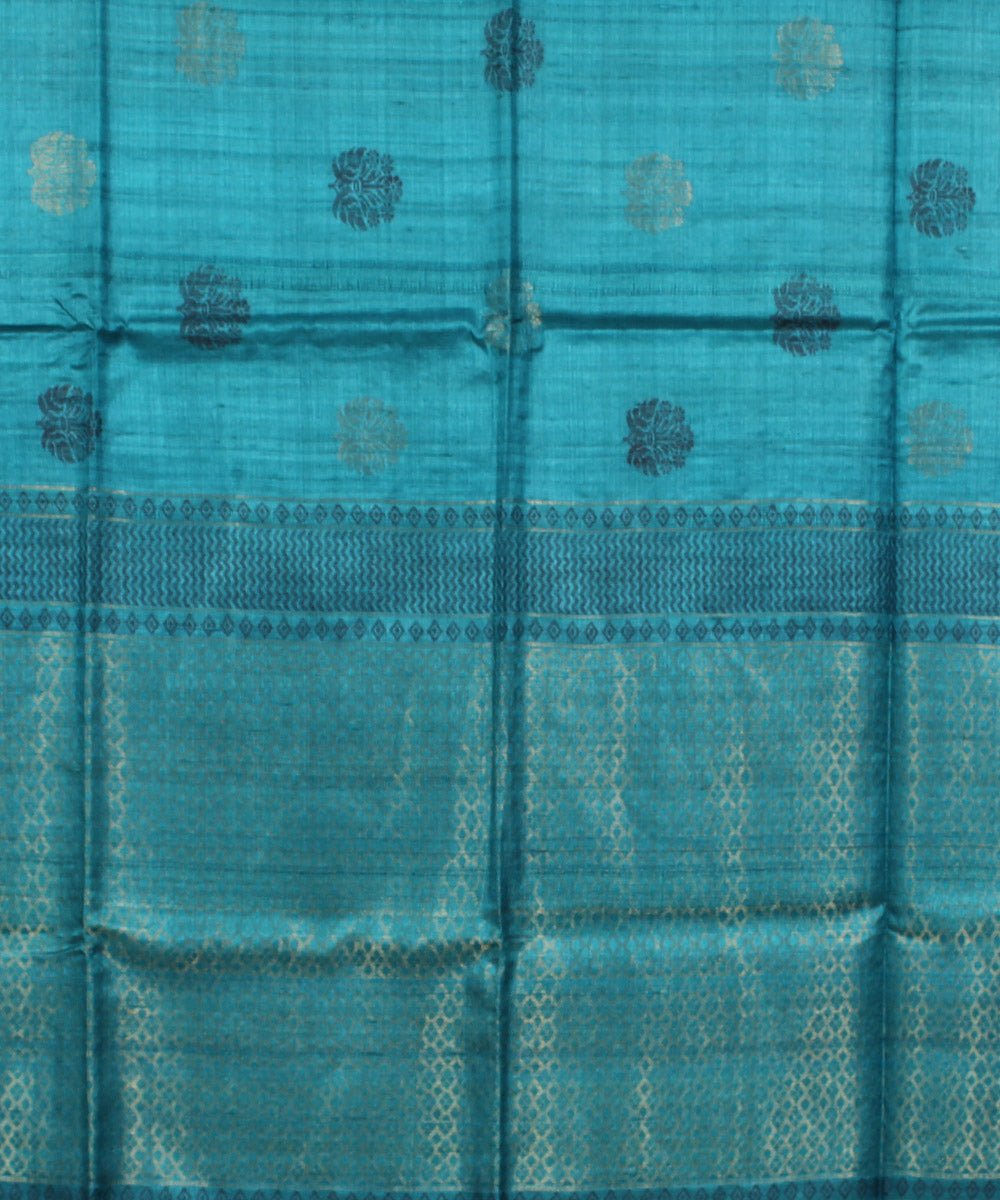 Turquoise blue handwoven tussar silk saree