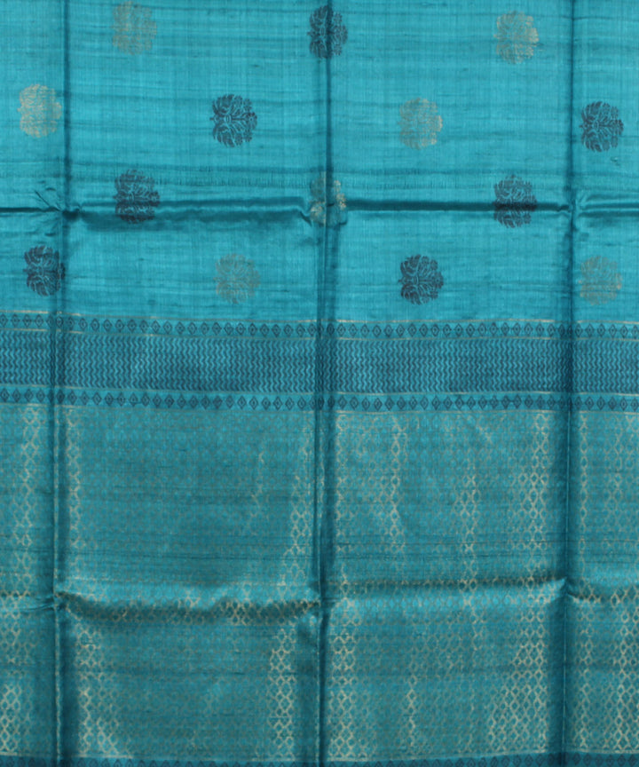Turquoise blue handwoven tussar silk saree