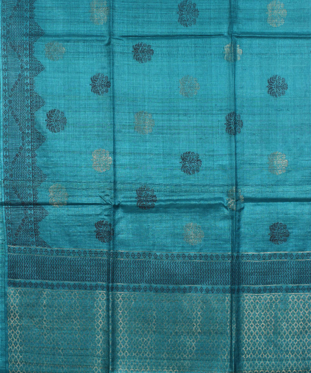 Turquoise blue handwoven tussar silk saree
