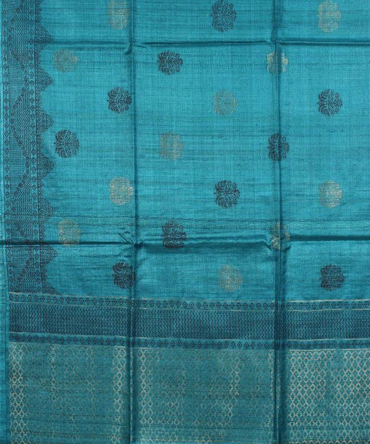 Turquoise blue handwoven tussar silk saree