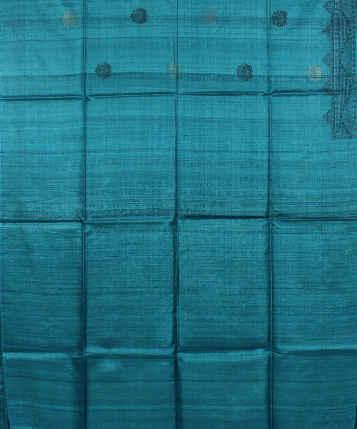 Turquoise blue handwoven tussar silk saree