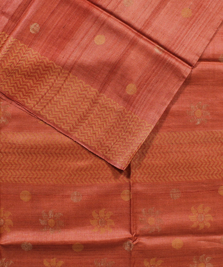 Peach orange handwoven tussar silk saree
