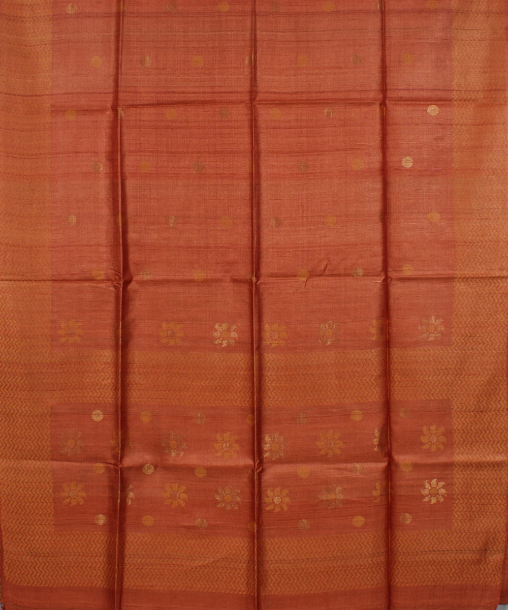 Peach orange handwoven tussar silk saree