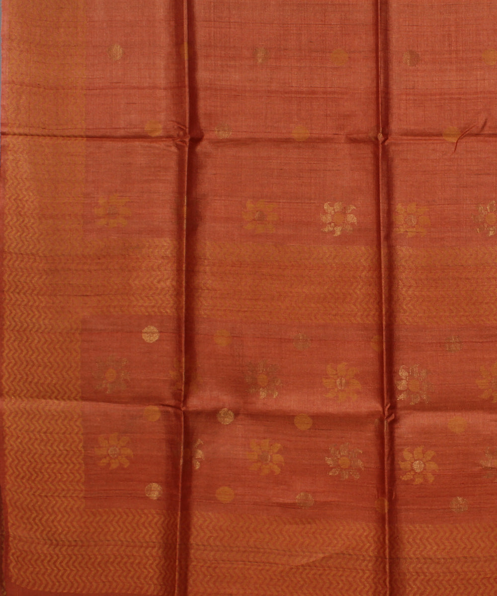 Peach orange handwoven tussar silk saree