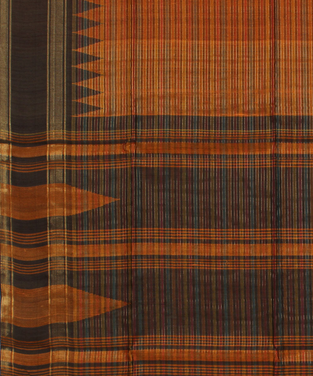 Orange striped handwoven tussar silk saree