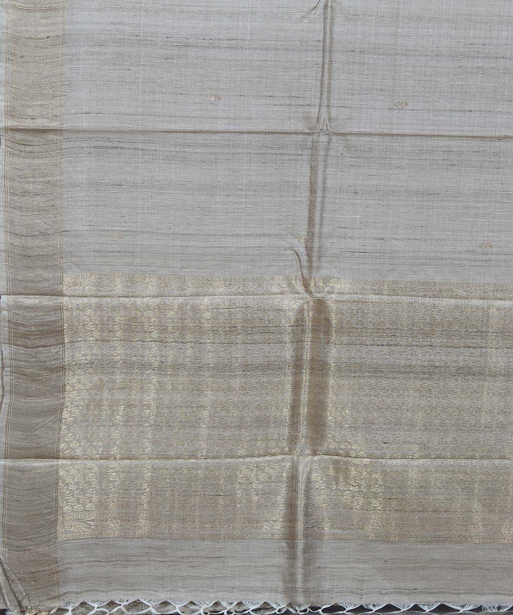 Grey handwoven kosa tussar silk saree