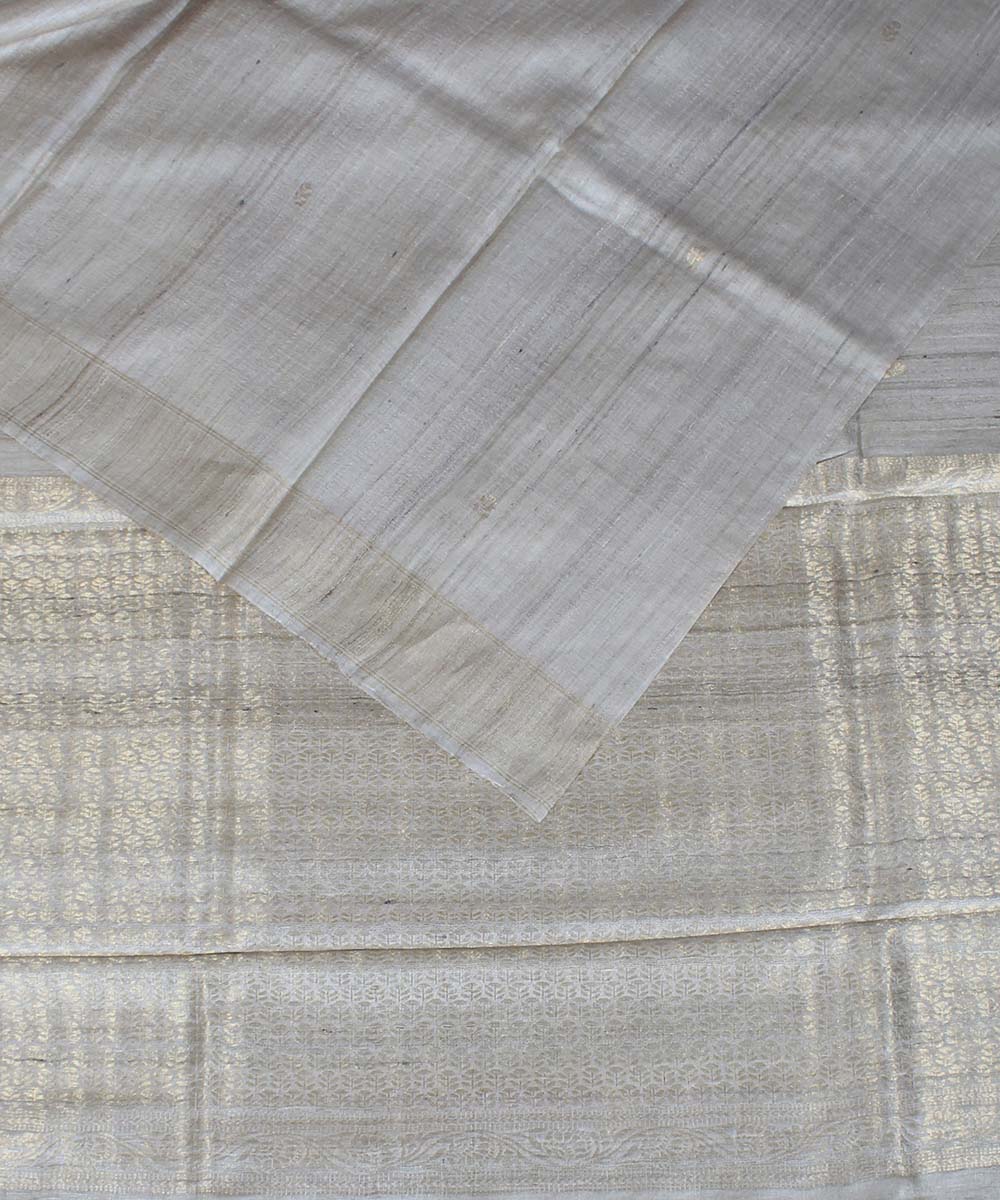Grey handwoven kosa tussar silk saree