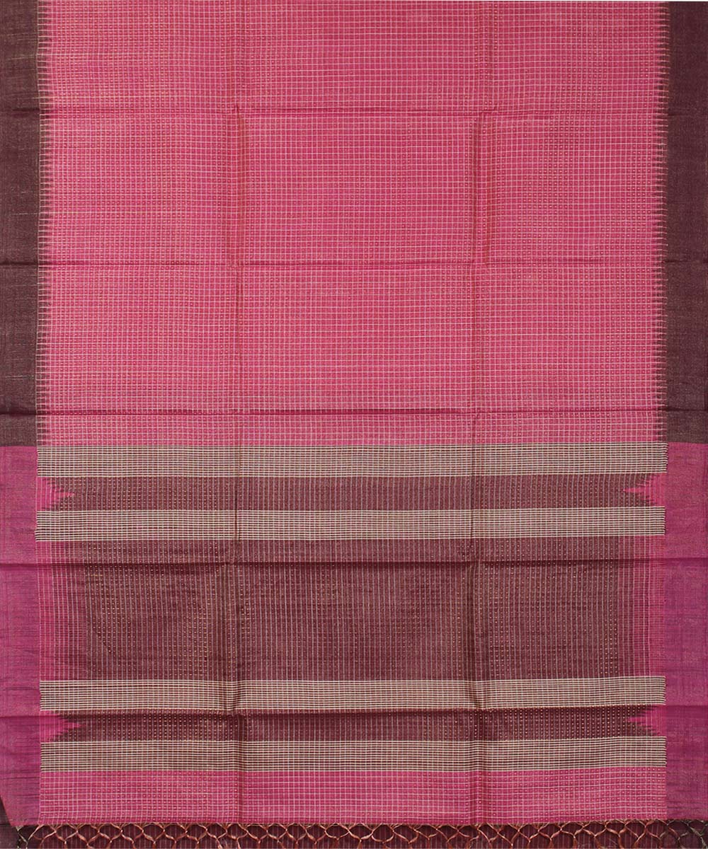 Pink maroon handwoven kosa tussar silk saree