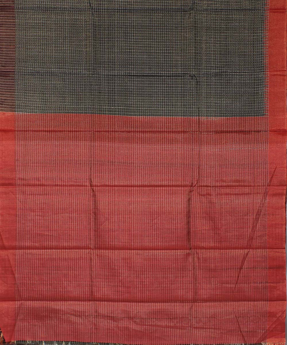 Grey orange handwoven kosa tussar silk saree