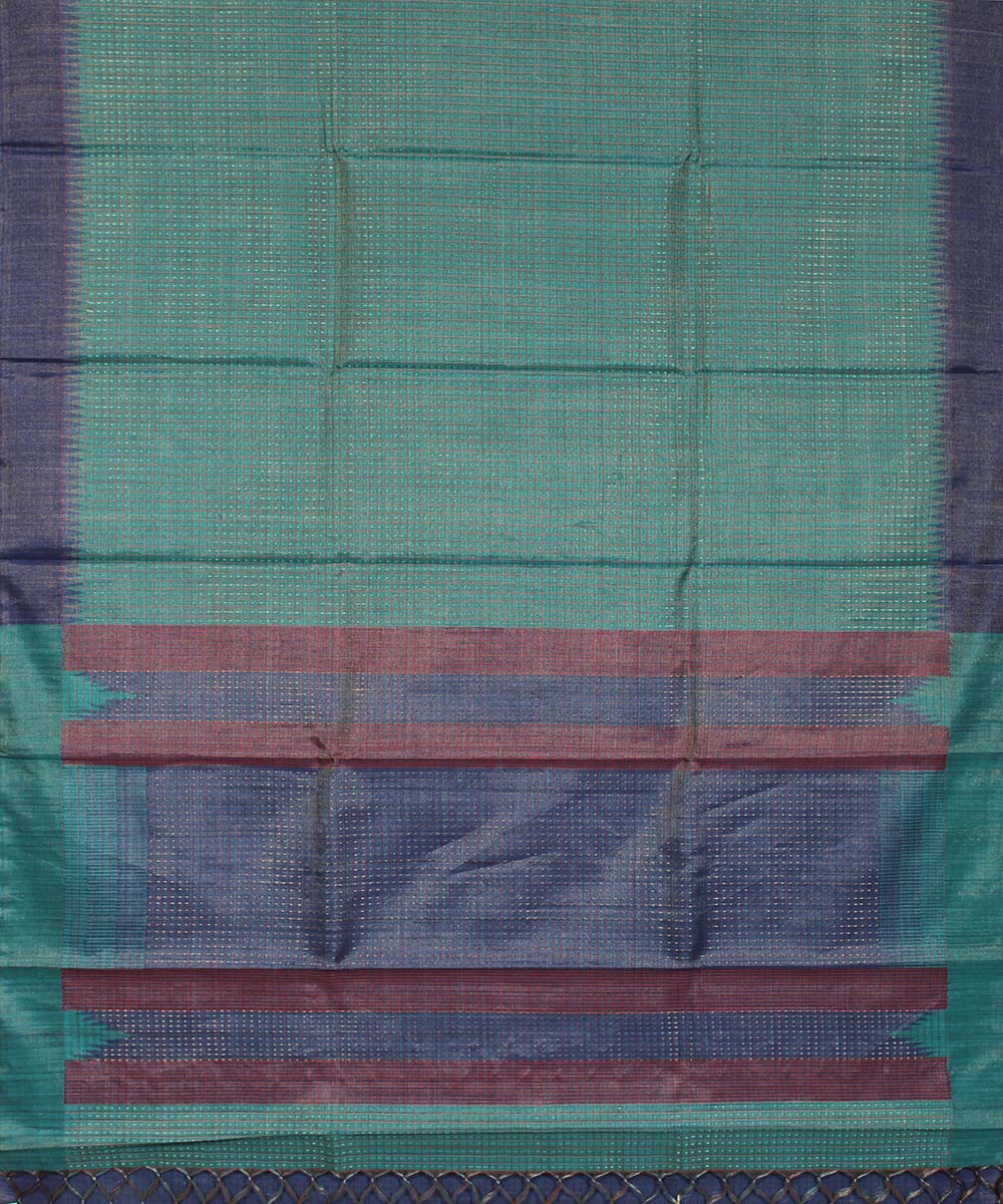 Turquoise lavender handwoven kosa tussar silk saree