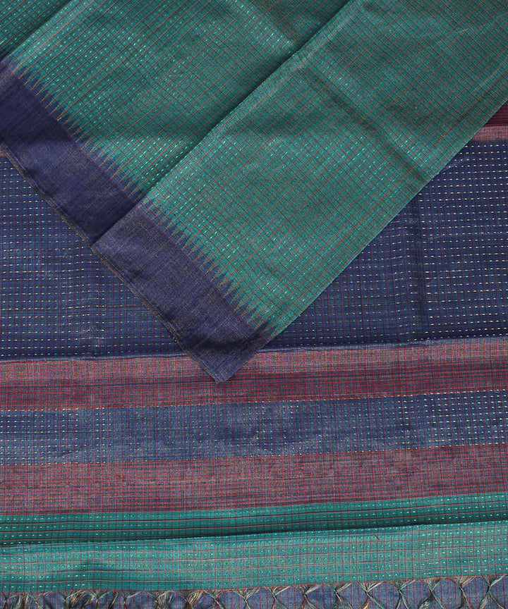 Turquoise lavender handwoven kosa tussar silk saree