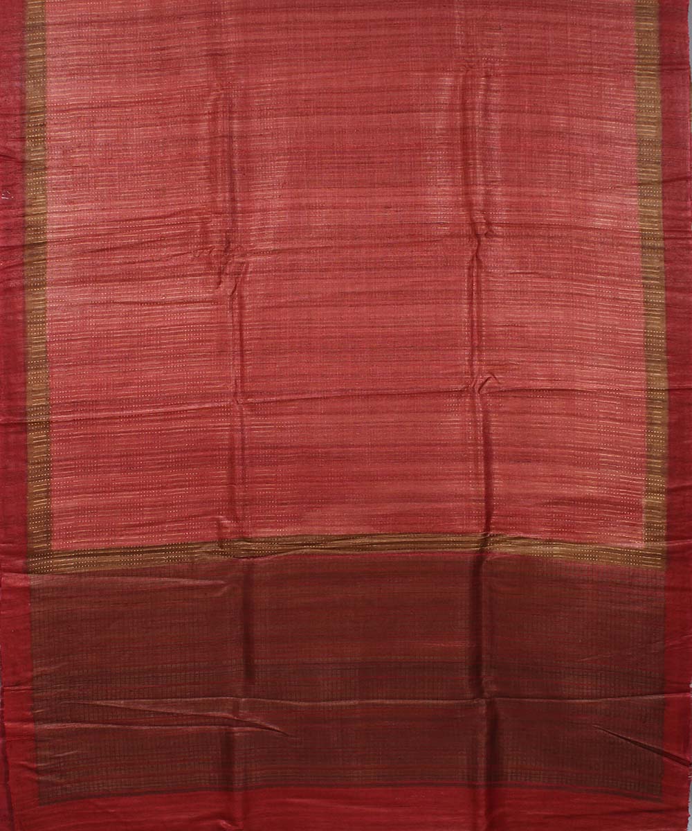 Red brown stripes handwoven kosa tussar silk saree