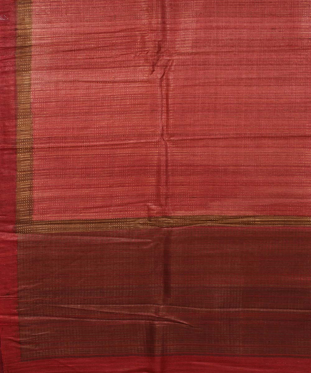 Red brown stripes handwoven kosa tussar silk saree