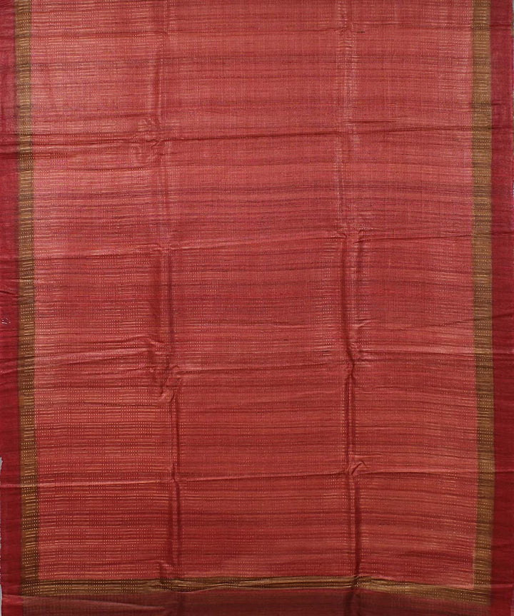 Red brown stripes handwoven kosa tussar silk saree