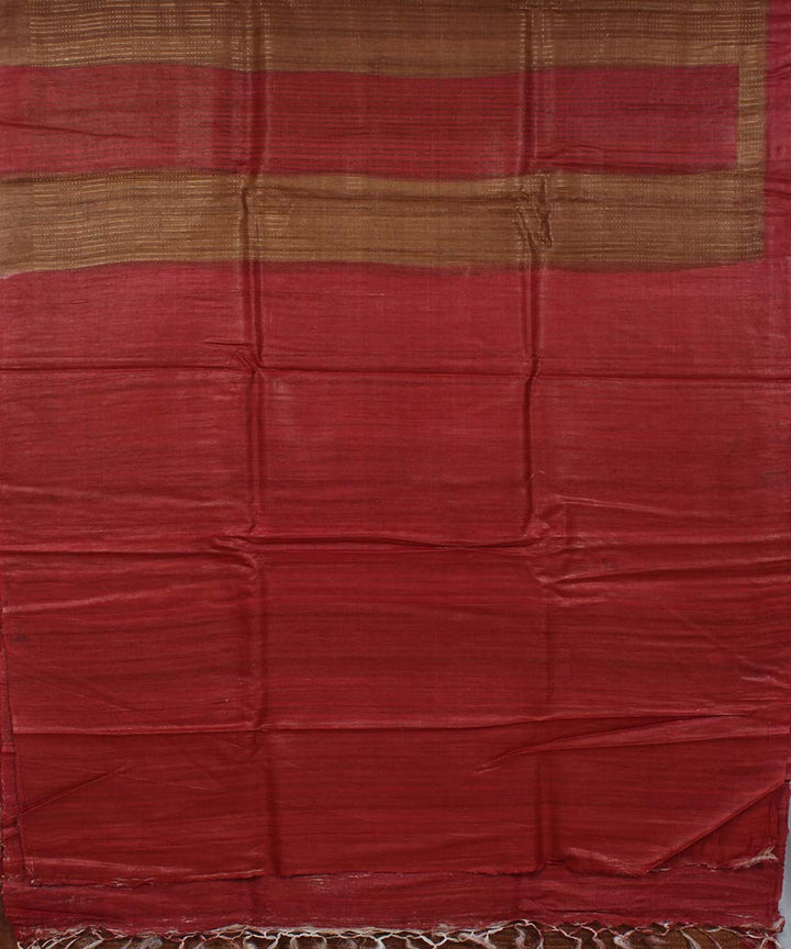 Red brown stripes handwoven kosa tussar silk saree