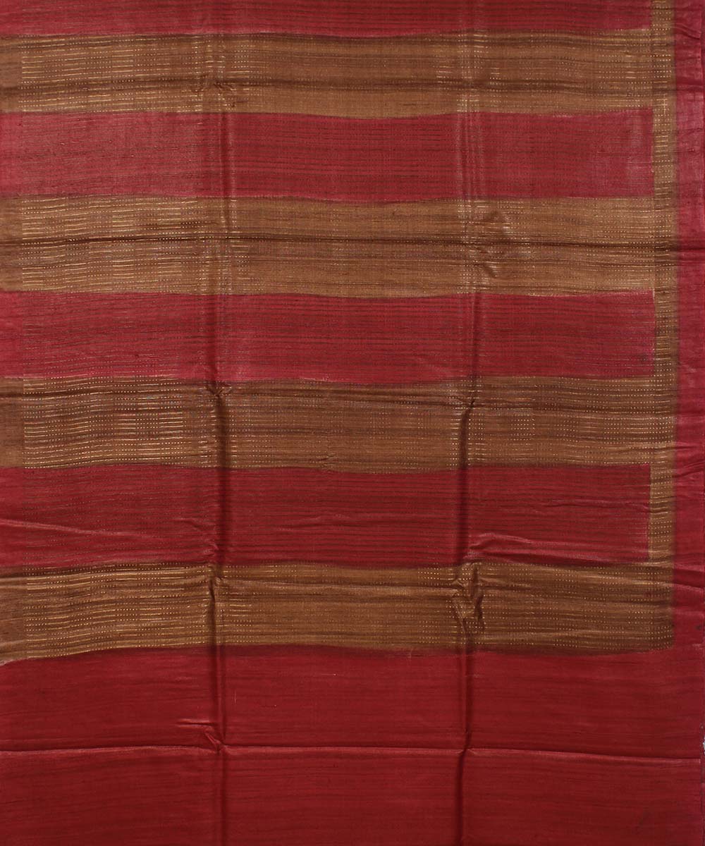 Red brown stripes handwoven kosa tussar silk saree