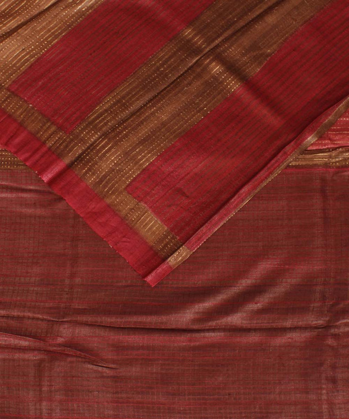 Red brown stripes handwoven kosa tussar silk saree