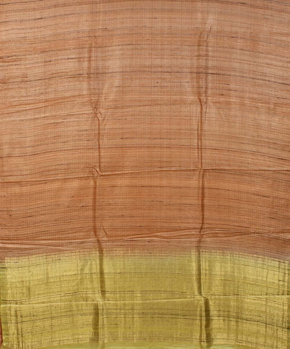 Peach yellow handwoven kosa tussar silk saree