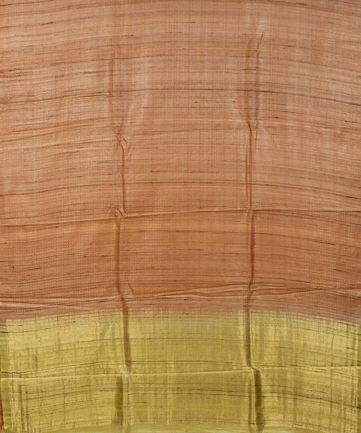 Peach yellow handwoven kosa tussar silk saree