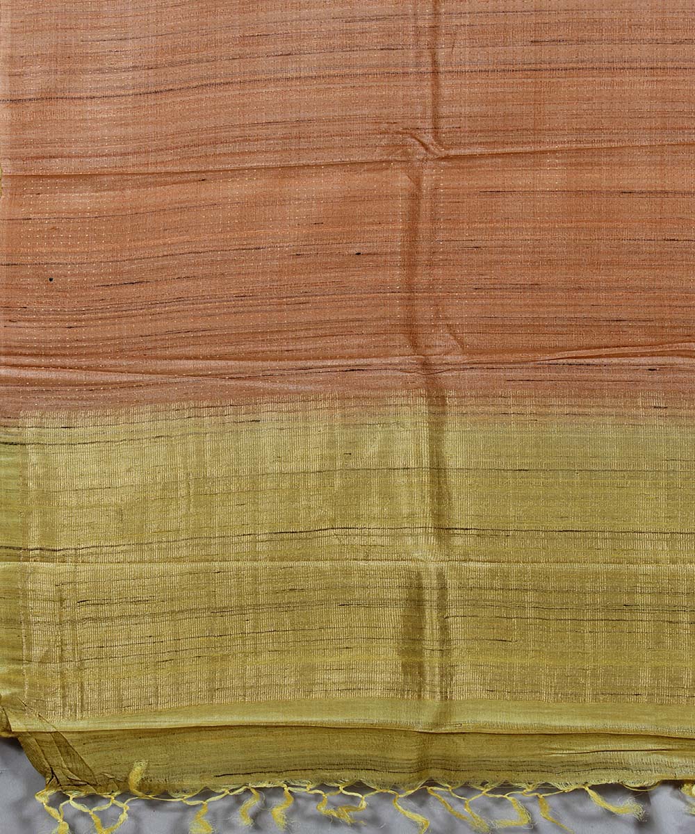 Peach yellow handwoven kosa tussar silk saree