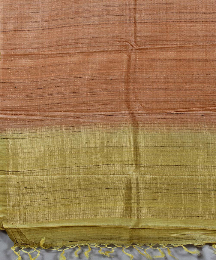 Peach yellow handwoven kosa tussar silk saree