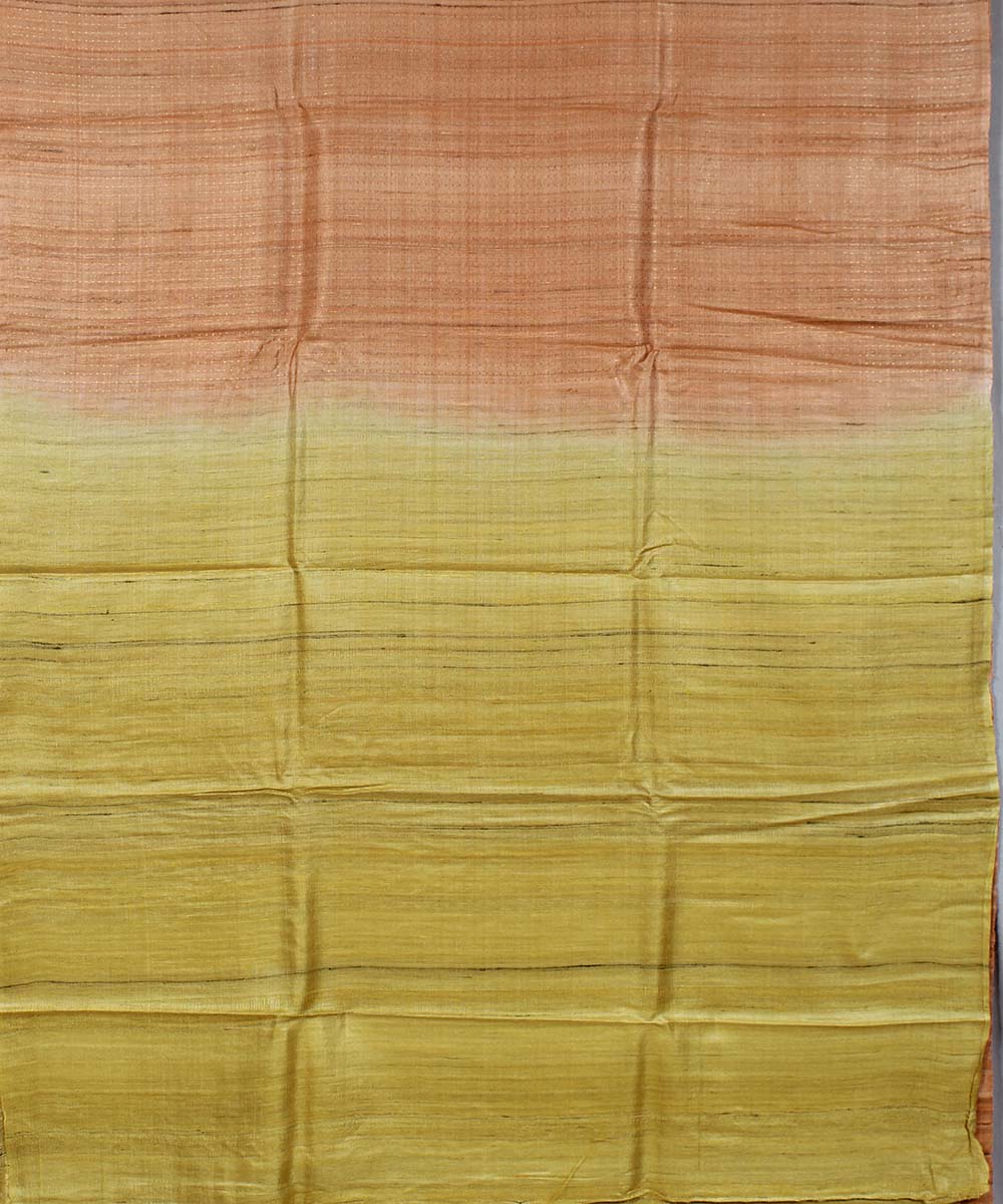 Peach yellow handwoven kosa tussar silk saree