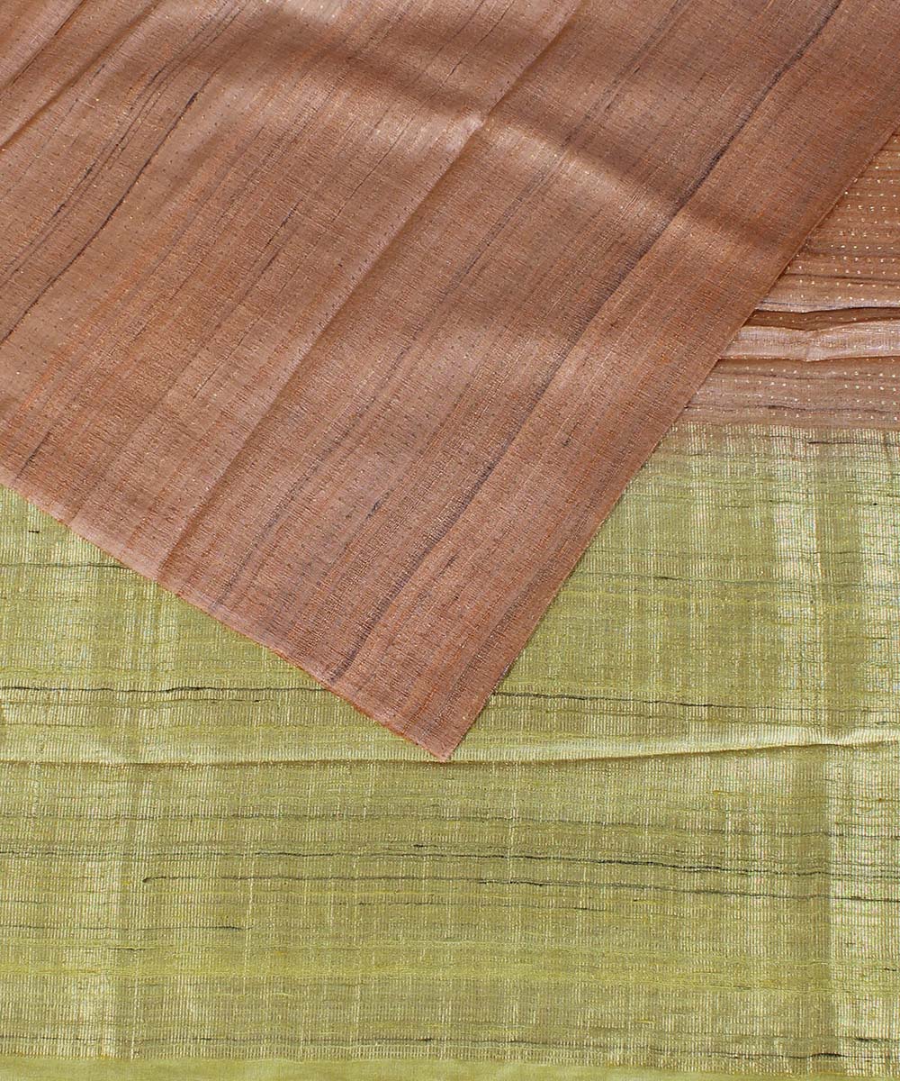 Peach yellow handwoven kosa tussar silk saree