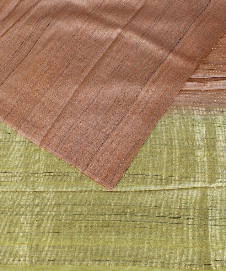 Peach yellow handwoven kosa tussar silk saree