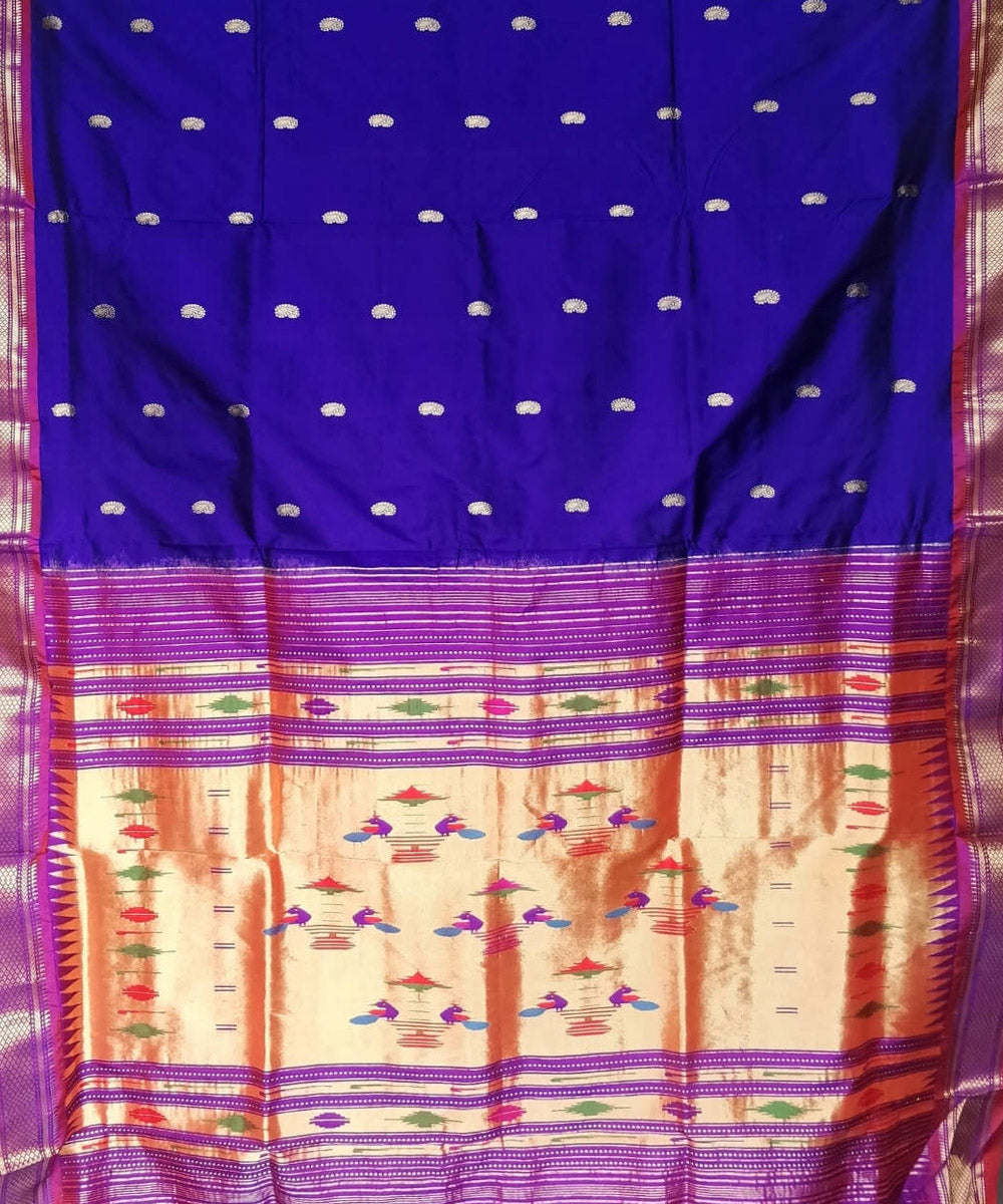 Royal blue and purple silk handloom paithani saree
