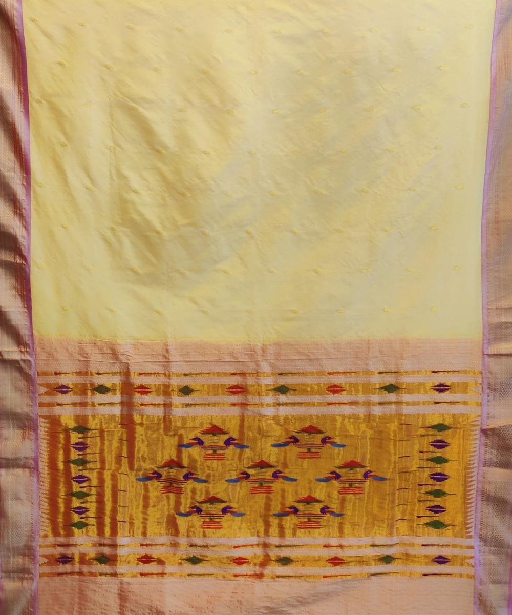 Lemon yellow handwoven silk paithani saree