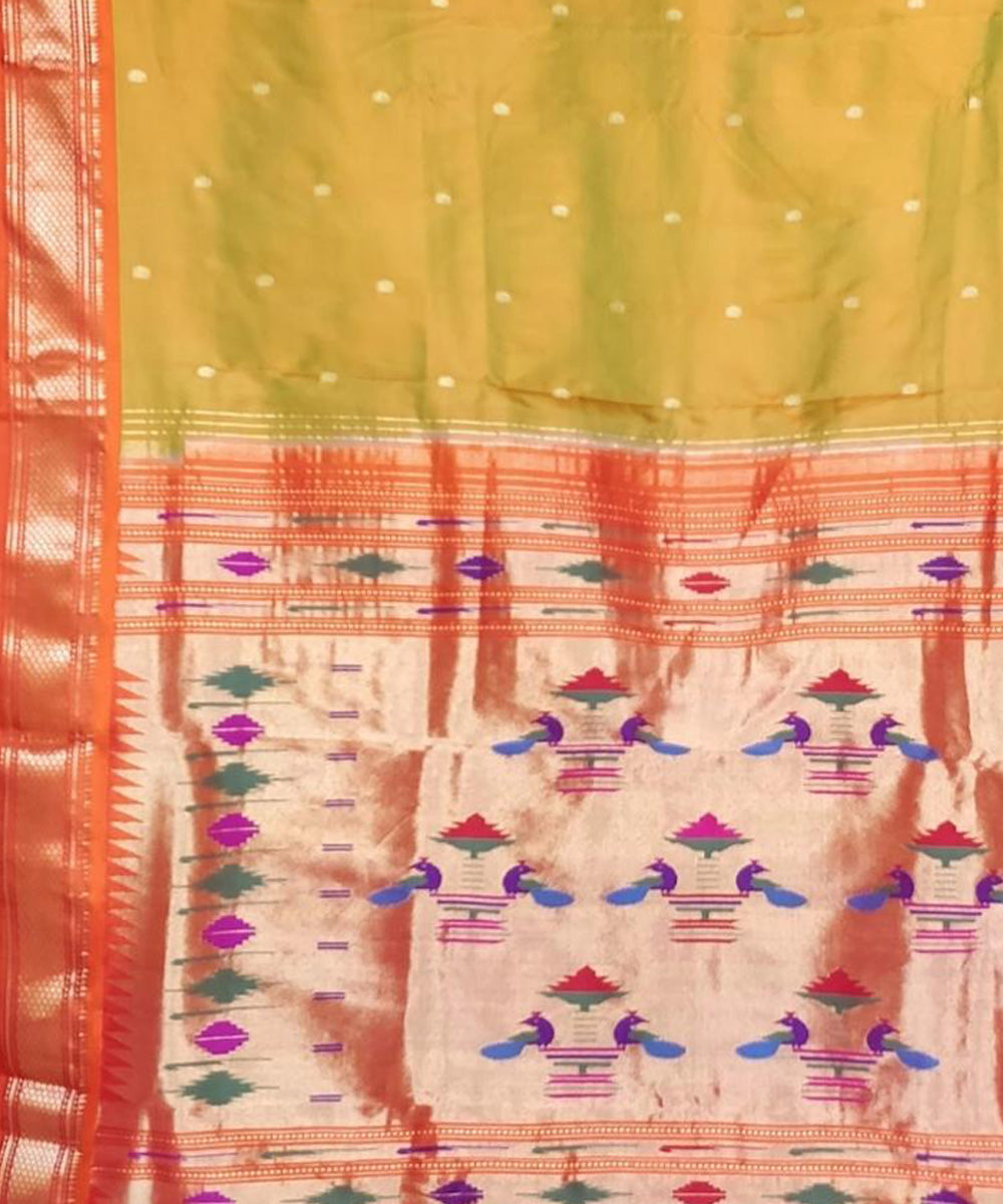 Yellow red handwoven silk paithani saree
