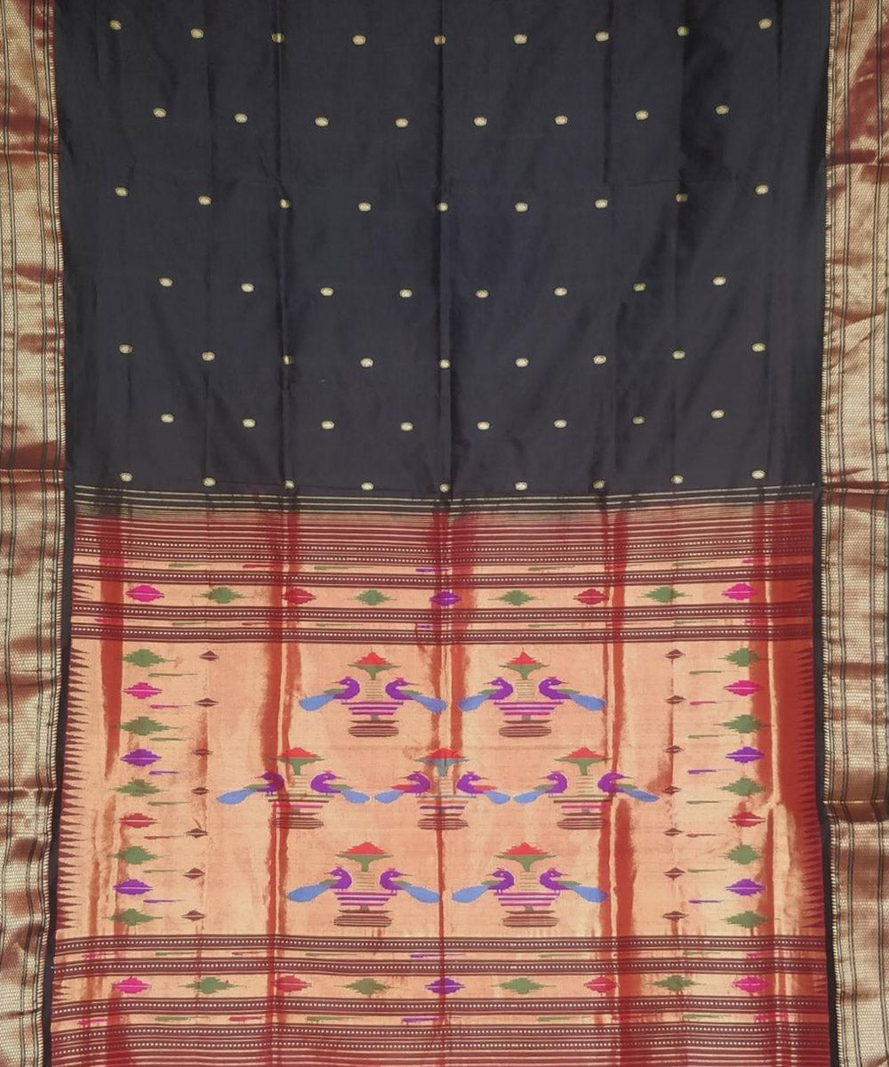 Black red handwoven silk paithani saree