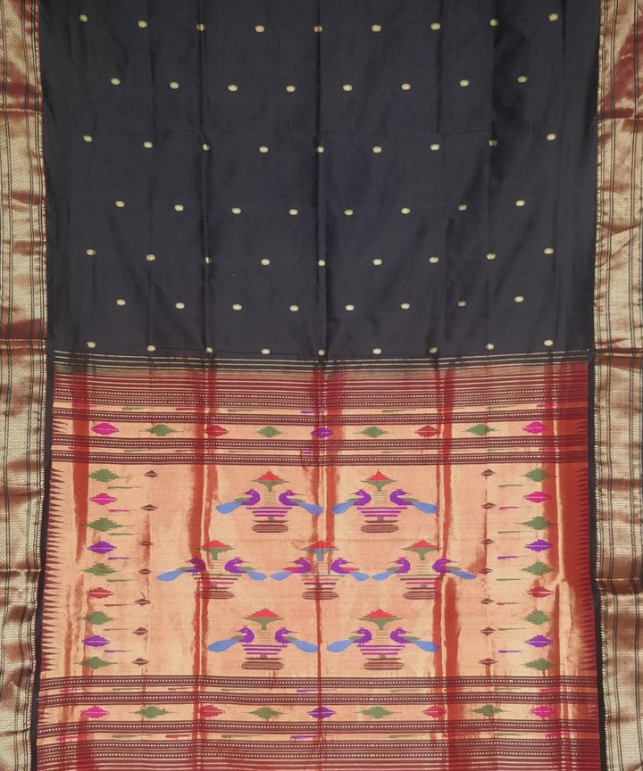 Black red handwoven silk paithani saree
